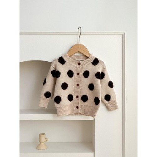 MyKids-USA Children Polka Dots Knitted Cardigan For Spring Boys And Girls Sweater Beige 100