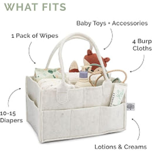 Amazon.com: Parker Baby Co. Felt Diaper Caddy Organizer - Regular, Oatmeal | Portable nursery storage bin for diapers, wipes, bottles & baby essentials for home/car. Soft felt, foldable design 13x9x7"