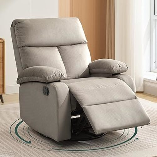 Swivel Rocker Recliner Adults, Rocking Small Recliner Chair for Small Spaces, Small Rocker Recliner Chair for Living Room, RV, Nursery, Bedroom, Light Brown