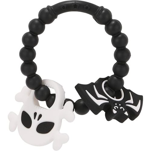 Halloween Baby Teething Ring Toys – Skull & Bat Silicone Teethers for Newborns, Infants & Toddlers – Sensory Chew Bracelet for Teething Relief – Perfect Baby’s First Halloween Basket Stuffers