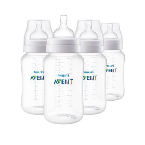 Philips Avent Anti-Colic Baby Bottles, 11oz, with Flow 3 Nipples, 3m+, 4pk, Clear, SCY106/04