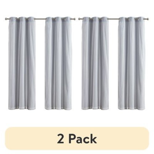 (2 pack) Your Zone Blackout Curtain Panel with Sheer Overlay, 1 Panel, Grey, 37" W x 84" L