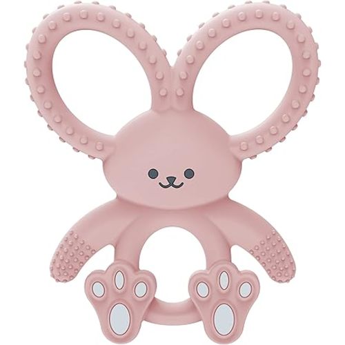 Dr. Brown's Flexees Pink Bunny, Soft 100% Silicone Baby Teether, BPA Free, 3m+