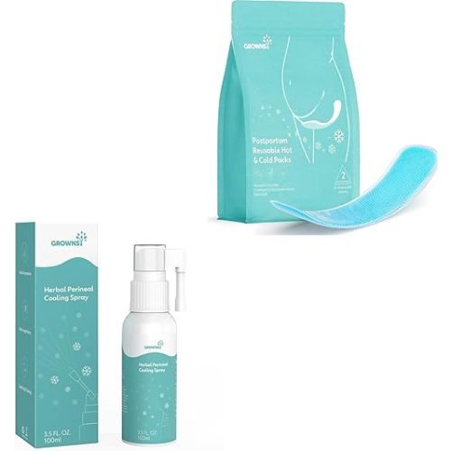 GROWNSY Perineal Cooling Spray 100ml & Heating and Cooling Postpartum Essentials Pads