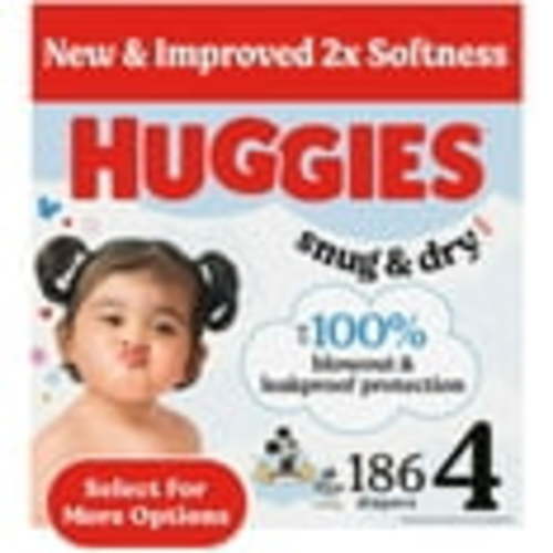 Huggies Snug & Dry Baby Diapers, Size 4 (22-37 lbs), 186 Ct (Select for More)