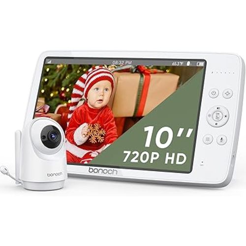bonoch MegaView Baby Monitor No WiFi, 10" 720p Video Baby Montior with Camera and Audio, Up to Quad Split Screen, 10000mAh Battery, VOX Mode, Remote PTZ, Night Vision, for Multi-Child, Pets, Elderly