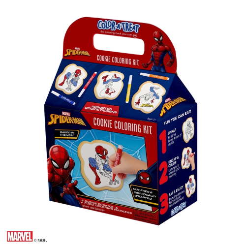 Marvel Spider-Man Cookie Coloring Kit by Color-a-Treat, 12oz, Includes 6 Sugar Cookies and 4 Food Coloring Markers