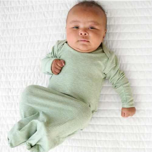 Heather Sage Ribbed Infant Gown - Little Sleepies