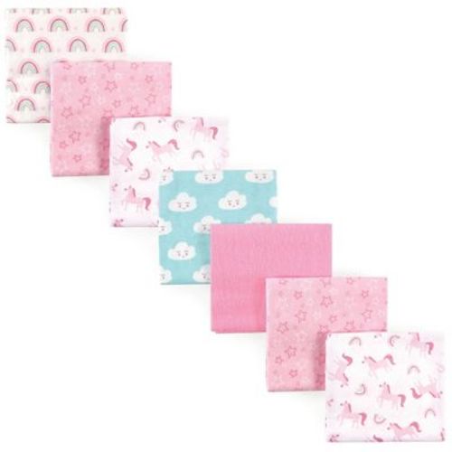 Luvable Friends Baby Girl Cotton Flannel Receiving Blankets, Rainbow 7-Pack, One Size