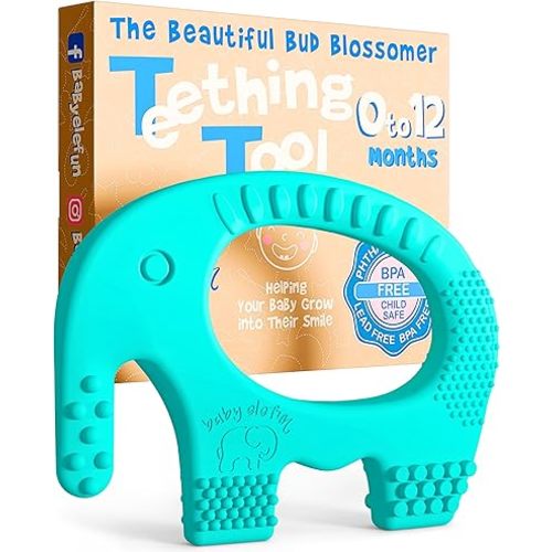 Teething Toys for Babies Age 0 to 12 Months - Baby Elefun 5X Pain Relief Smart Teether - Zero Developmental Delay Silicone Baby Teething Toy Ring - Cute Infant Shower Gift Chew Toy for Babies