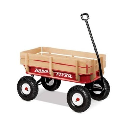 Full Size All Terrain Classic Steel and Wood Pull Along Wagon, Red