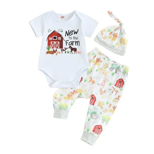 FIOMVA Newborn Baby Clothes Boy Funny Letter Short Sleeve Onesie Romper+Long Pants Set Infant Summer Outfits