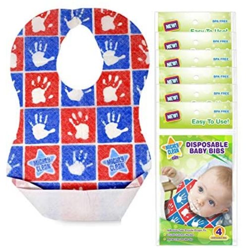 Mighty Clean Baby Disposable Baby Bibs 24 Count (4 Bibs per Package)