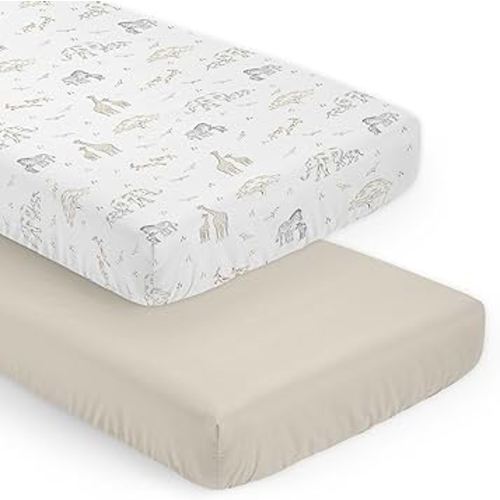 Sweet Jojo Designs Jungle Safari Animals Boy Girl Gender Neutral Unisex Baby Fitted Crib Sheet Set Infant Newborn Nursery Toddler Bed Room Standard Mattress 2p Solid Beige Tan Animal Elephant Wildlife