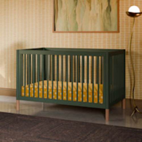 babyletto Gelato 4-in-1 Convertible Crib with Toddler Bed Conversion Kit - Forest Green With Vegan Blonde Leather Feet