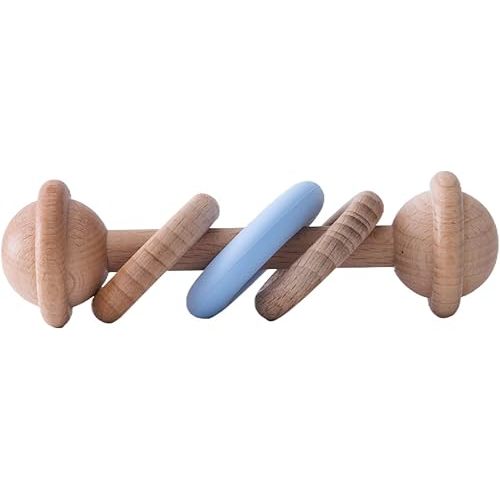 Wooden Baby Rattle Shake Toy for Babies Ring Grasping Toys for Toddlers Beech Wood Baby Rattle, Blue