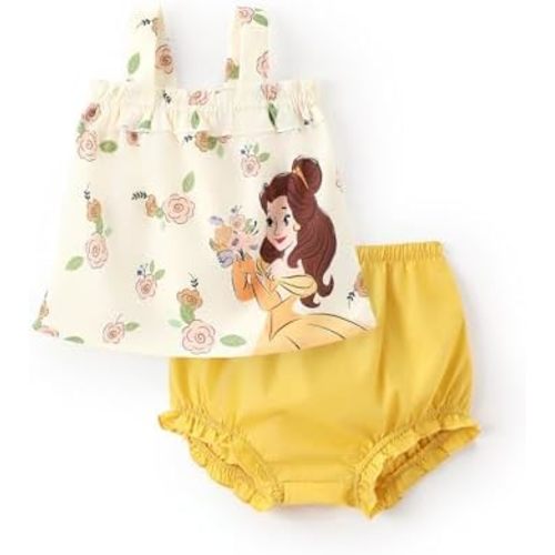 Disney Princess Baby Girl Clothes: Floral Sleeveless Ruffle Tunic Top & Bloomer Diaper Cover Set Newborn Summer Outfits