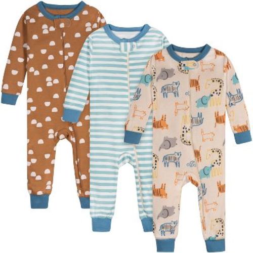 Onesies Brand Baby Boys' 3-pack Footless Unionsuits, Safari, 0-3 Months