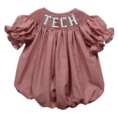 Texas Tech Red Raiders Smocked Red Gingham Short Sleeve Girls Bubble