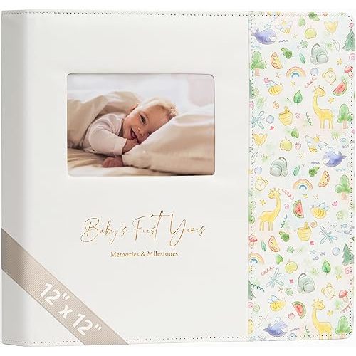 Keepsake Baby Memory Book Girl Boy – Timeless Leather-Bound Baby Milestone Book – Baby Book Keepsake Record First 5 Years – Gender Neutral Baby Scrapbook Album Baby Album Journal Registry Search Gift
