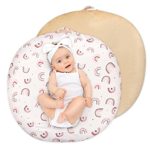 Newborn Lounger Cover, Soft Comfortable Baby Lounger Cover, 1 Pack Reversible Removable Slipover for Infant Lounger Pillow, Rainbow (Lounger not Included)