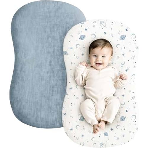 Amazon.com: Konssy 2 Pack Muslin Baby Lounger Covers, Covers Only, 30.7" x 20" | 100% Cotton, Soft & Breathable, Baby Nest Slipcover, Envelope Closure, Pre-Washed for Lasting Fit (Star,Blue)