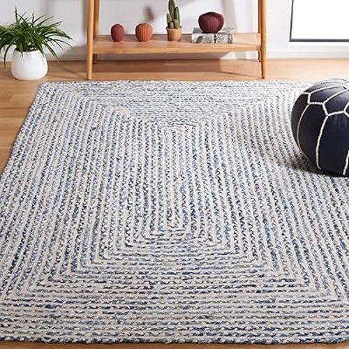 SAFAVIEH Area Rug 8x10 - Braided Collection - Large - Blue & Ivory, Handmade Cotton, Ideal for Living Room, Bedroom, Office, Dining Space (BRD260M)