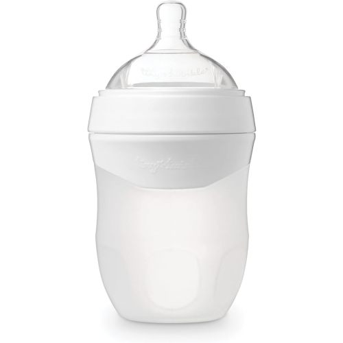 Tiny Twinkle Silicone Baby Bottle with Comfort Grip and Soft Flexible Nipple - Squeezably Soft Baby Bottles for Newborn and Up (White, 6 Ounce)