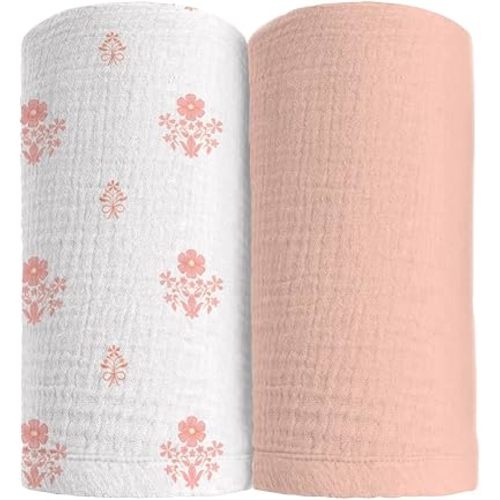 Ultra Soft 100% Cotton Swaddles for Newborns, 2-Pack - Muslin Swaddle Blankets - 47x47 Baby Receiving Blanket - Perfect for Boys & Girls
