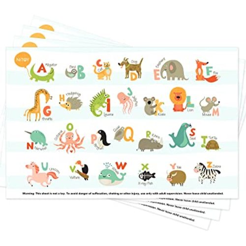 Disposable Placemats for Baby 55 Pack Stick-On Baby Placemat Alphabet ABC Animal Kids Table Mat for Restaurants Dining Table Travel Essentials for Toddlers