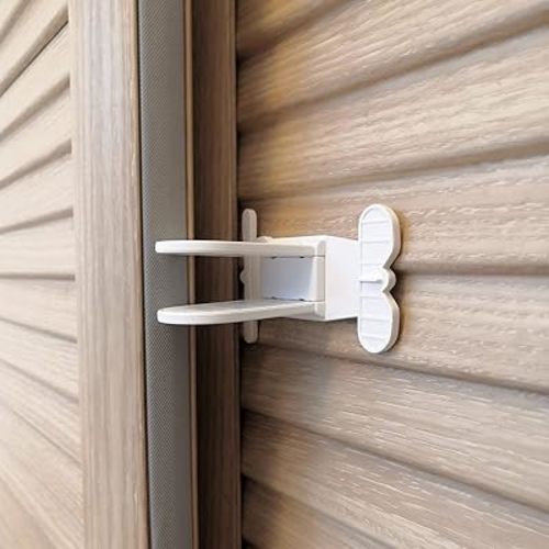 Child Safety Lock for Sliding Glass Door, Slide Closet Doors | Baby Proof Windows Locks | No Tools, Drilling Needed (4 Pack, White)