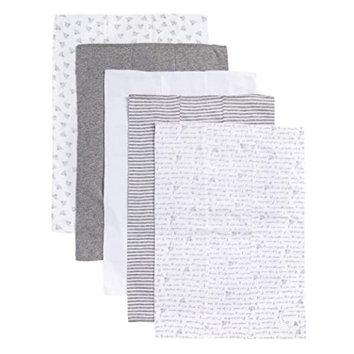 Burt's Bees Baby - Burp Cloths, 5-Pack Extra Absorbent 100% Organic Cotton Drool Cloths - Light Grey