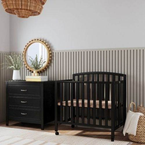 DaVinci Dylan Folding Portable 3-in-1 Mini Crib and Twin Bed - Black