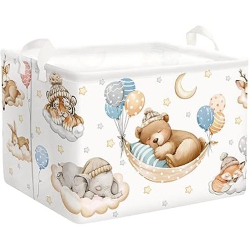 Cesta plegable para ropa sucia de animales durmientes, cesta de almacenamiento para niños, caja de juguetes de regalo para niños, para guardería, oso, 36L