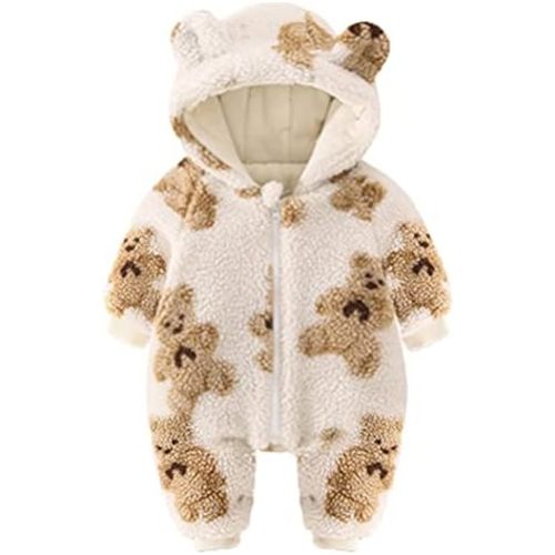 UVIPC Newborn Baby Bear Onesie Baby Fleece Snowsuit Jumpsuit Hooded Footie Thick Winter Outwear for Infant Boys Girls