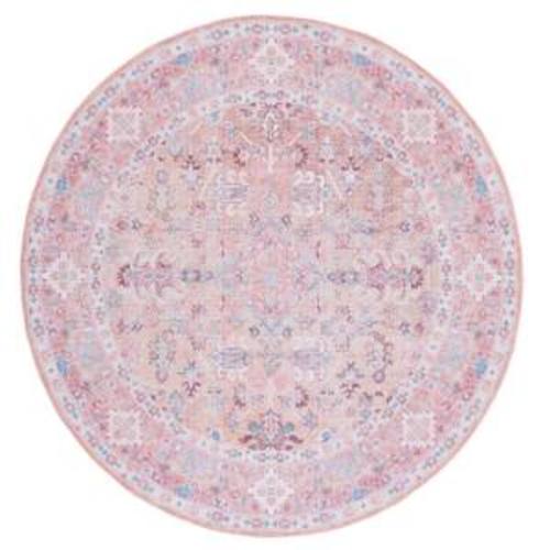 Serapi Beige/Pink 7 ft. x 7 ft. Machine Washable Floral Round Area Rug