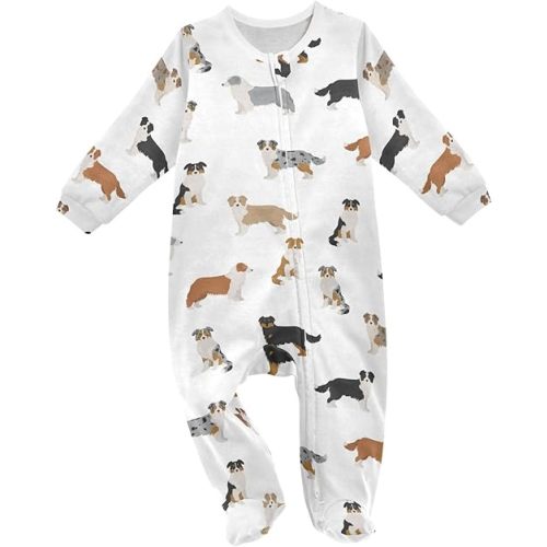 vvfelixl Exercises Aussie Dog Baby Sleepers For Girl Boys Newborn Baby Play One-Piece Footies For 0-24 Months White