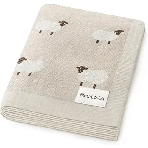 Baby Swaddle Blanket - 100% Luxury Cotton Knit Soft Cozy Lightweight Unisex Receiving Stroller Quilt Blanket for Shower Gift Registry for Newborns Infants Toddlers (Sheep - Khaki)