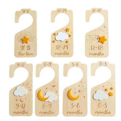 Baby Closet Dividers,Baby Clothes Dividers for Closet,Nursery Decor Storage Hangers Organizer,Sided Organizer for Newborn to 24 Months Clothes Wooden Nursery Decor Hanger Organize Room(Star Moon)