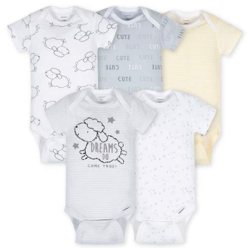 5-Pack Baby Neutral Lamb Short Sleeve Onesies® Bodysuits - 0-3 mos