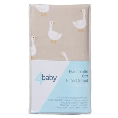 4Baby Fitted Sheet Cot Flannel Goosey Gander | Baby Bunting AU