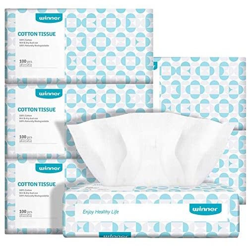 Winner Soft Dry Wipe, Made of Cotton Only, 600 Count Unscented Cotton Tissues for Sensitive Skin