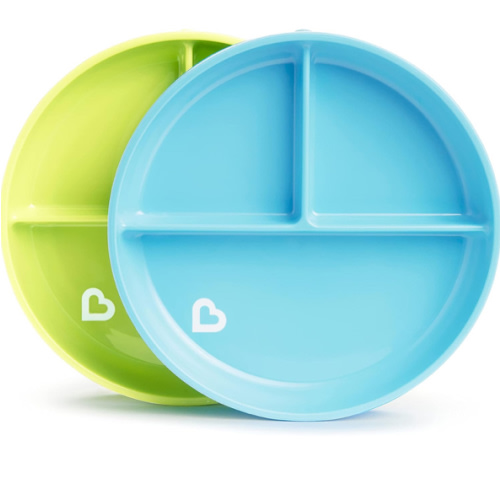 Munchkin® Stay Put™ Divided Suction Toddler Plates, Blue/Green