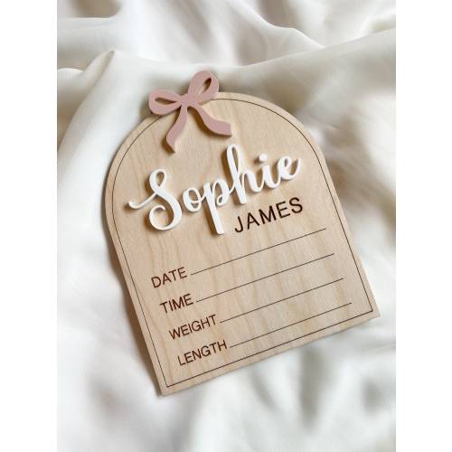 Bow Birth Announcement Sign | Bow Birth Stats Sign | Baby Announcement Sign | Newborn Stats | Engraved Baby Sign | Bow Baby Name Sign