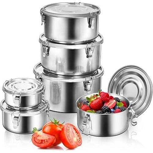 LEEPENK 6 Pcs 304 Stainless Steel Containers With Lids Stainless Steel Snack Containers for Kids,Kimchi Containers Leakproof Stainless Steel Food Storage Containers for Lunch Soup Salad Leftover