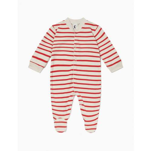 Baby Sleepsuit in Red + Oatmeal Breton Stripe