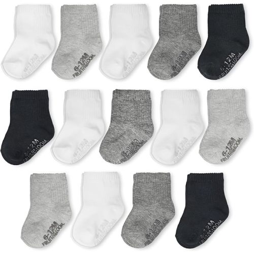Fruit of the Loom Baby 14-Pack Grow & Fit Flex Zones Cotton Stretch Socks - Unisex, Girls, Boys