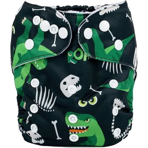 Baby Pocket Diaper Nappy Reusable Washable 8lbs to 36lbs (Dinosaur)