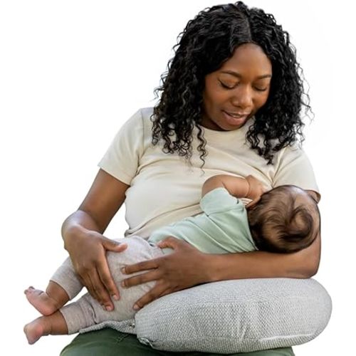 Boppy Anywhere Travel Nursing Pillow - Compact, Ergonomic Bottle & Breastfeeding Pillow with Snap & Loop Hanging Closure and Firm Hypoallergenic Fill, Baby Safety Alliance Verified