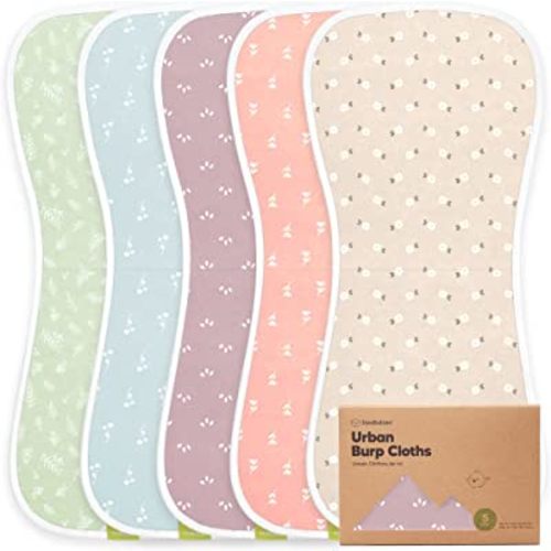 5-Pack Organic Burp Cloths for Baby Boys and Girls - Ultra Absorbent Burping Cloth, Burp Clothes, Newborn Towel - Milk Spit Up Rags - Burpy Cloth Bib for Unisex, Boy, Girl - Burp Cloths (Blooms)